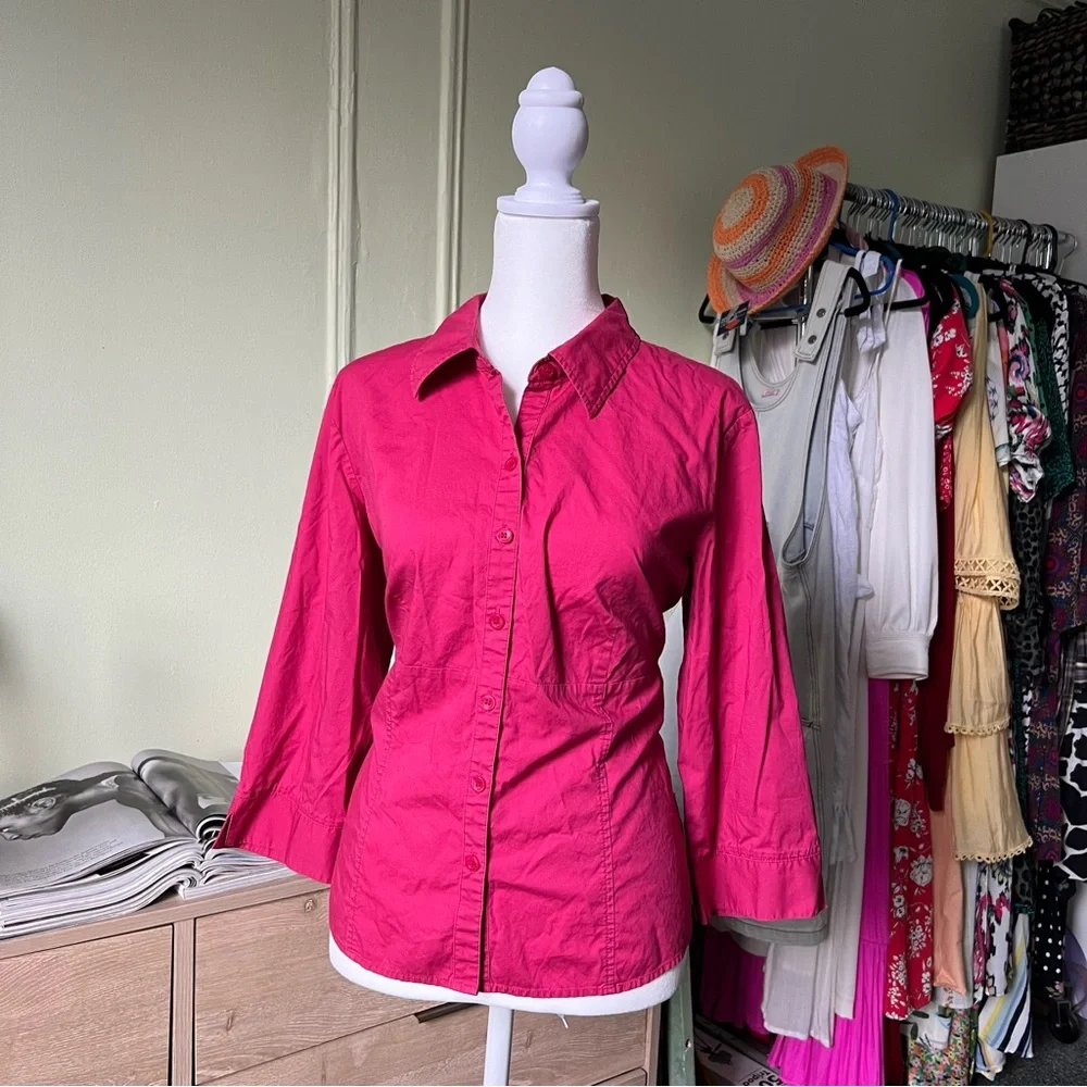 STYLE & CO Maroon Red Pink Petite Stretch Blouse Button Down Cotton Shirt Top 16 - Picture 4 of 15